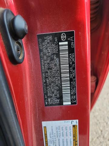 JTDBU4EE0AJ069243 - 2010 TOYOTA COROLLA BASE 红色 照片 12