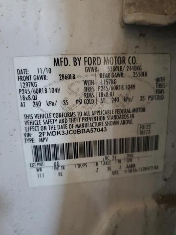 2FMDK3JC0BBA57043 - 2011 FORD EDGE SEL Blanco foto 12
