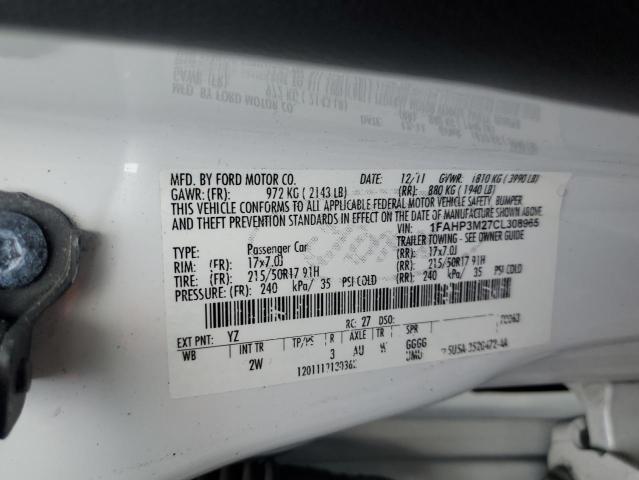 1FAHP3M27CL308965 - 2012 FORD FOCUS SEL WHITE photo 12