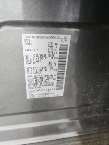 5N1AR2MM5FC721839 - 2015 NISSAN PATHFINDER S GRAY photo 13