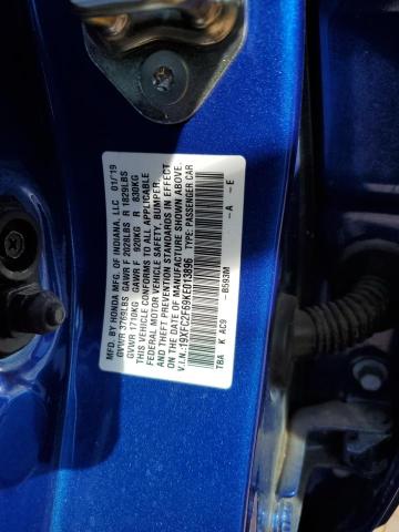19XFC2F69KE013896 - 2019 HONDA CIVIC LX BLUE photo 12