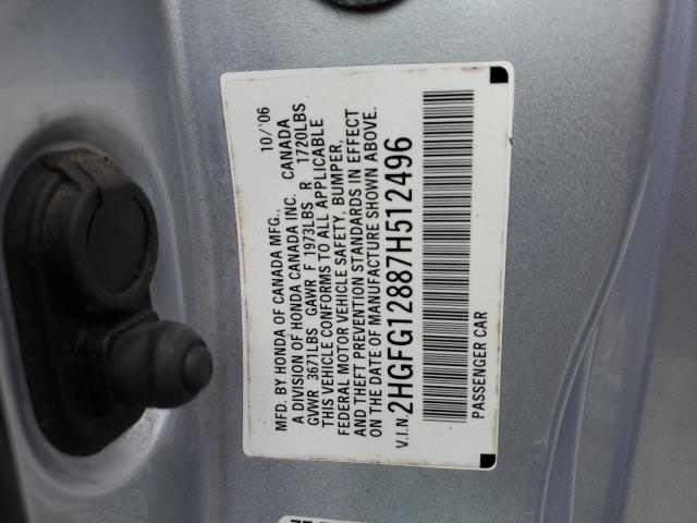 2HGFG12887H512496 - 2007 HONDA CIVIC EX GRAY photo 12