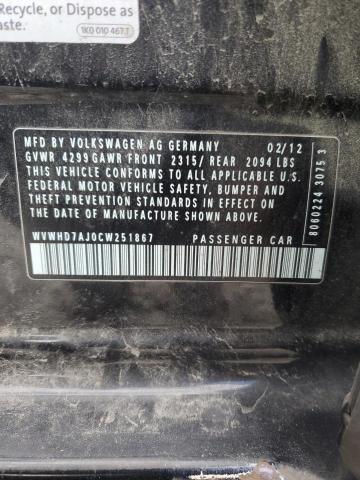 WVWHD7AJ0CW251867 - 2012 VOLKSWAGEN GTI BLACK photo 12