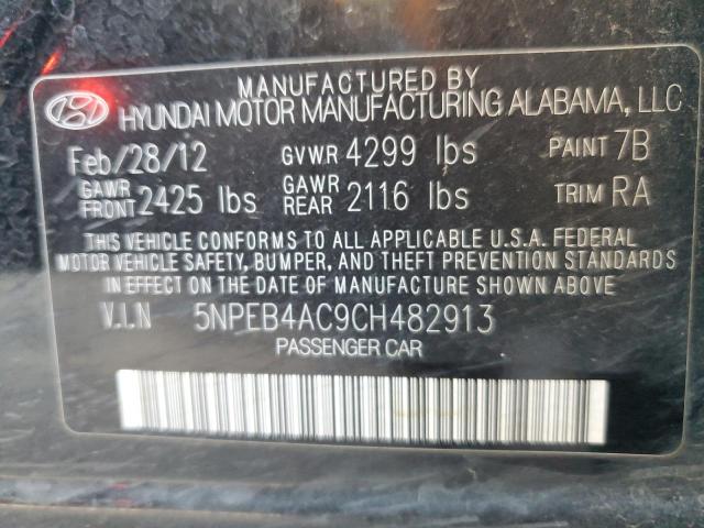 5NPEB4AC9CH482913 - 2012 HYUNDAI SONATA GLS BLACK photo 12