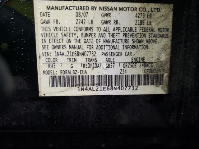 1N4AL21E68N407732 - 2008 NISSAN ALTIMA 2.5 BLACK photo 12