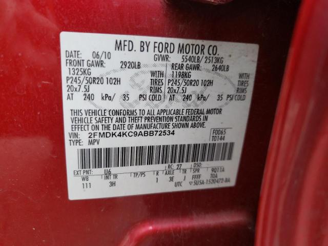 2FMDK4KC9ABB72534 - 2010 FORD EDGE LIMITED RED photo 13