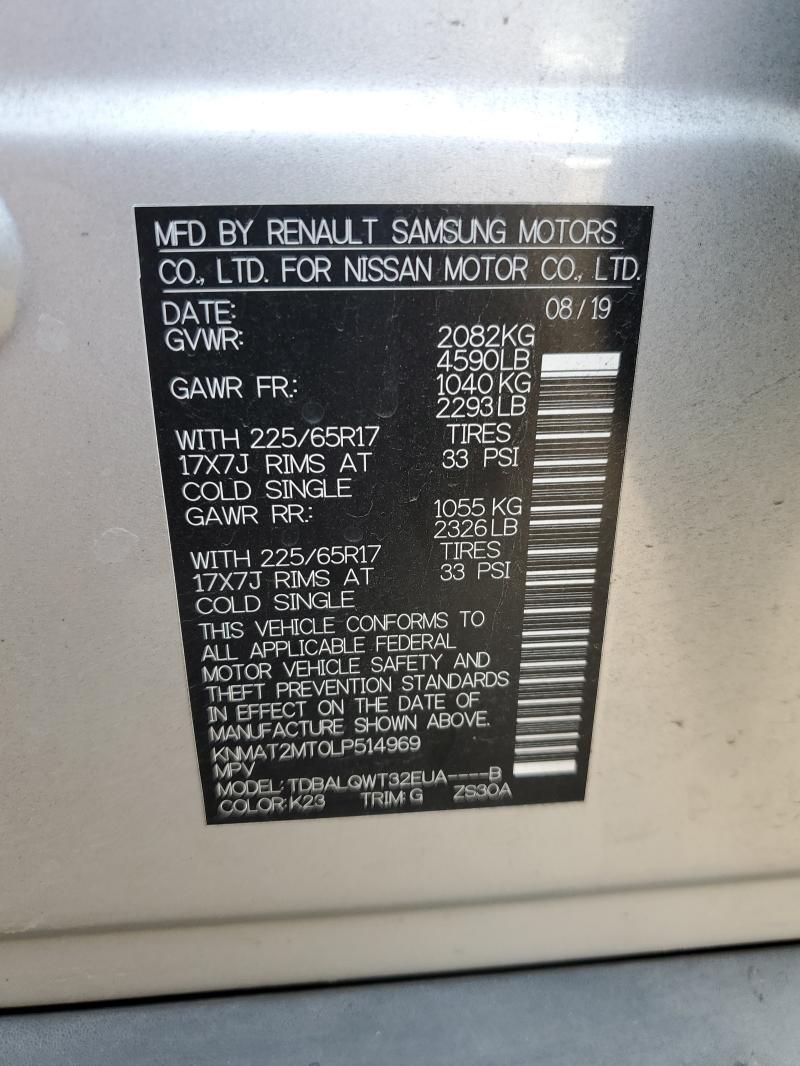 KNMAT2MT0LP514969 - 2020 NISSAN ROGUE S 银色 照片 13