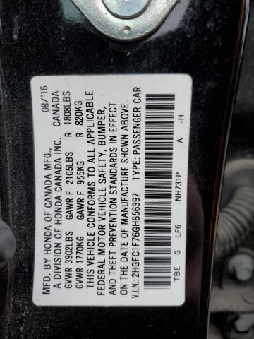 2HGFC1F76GH656397 - 2016 HONDA CIVIC EXL შავი ფოტო 13