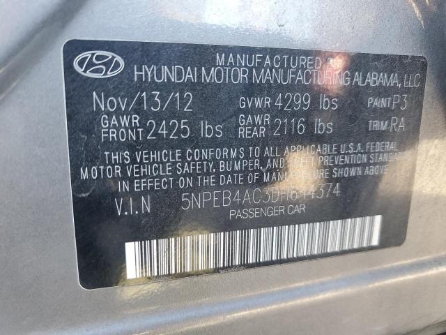 5NPEB4AC3DH644374 - 2013 HYUNDAI SONATA GLS GRAY photo 12