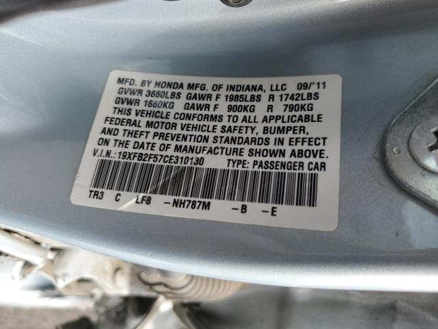 19XFB2F57CE310130 - 2012 HONDA CIVIC LX BLUE photo 12