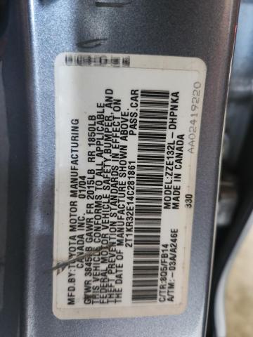 2T1KR32E14C281861 - 2004 TOYOTA COROLLA MA XR BLUE photo 13