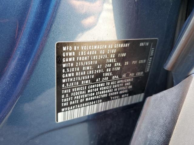 WVGAV7AX8HK004139 - 2017 VOLKSWAGEN TIGUAN S 蓝色 照片 12