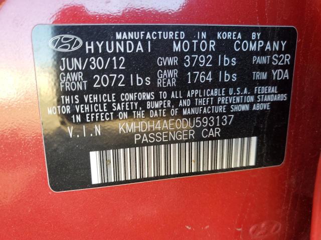 KMHDH4AE0DU593137 - 2013 HYUNDAI ELANTRA GLS RED photo 12