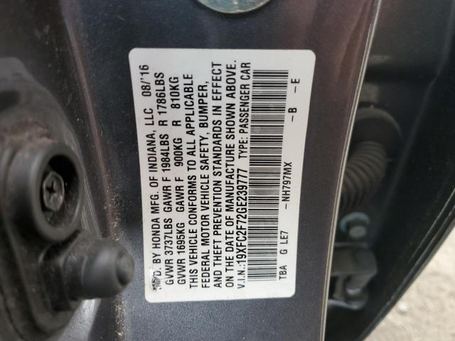 19XFC2F72GE239777 - 2016 HONDA CIVIC EX GRAY photo 12