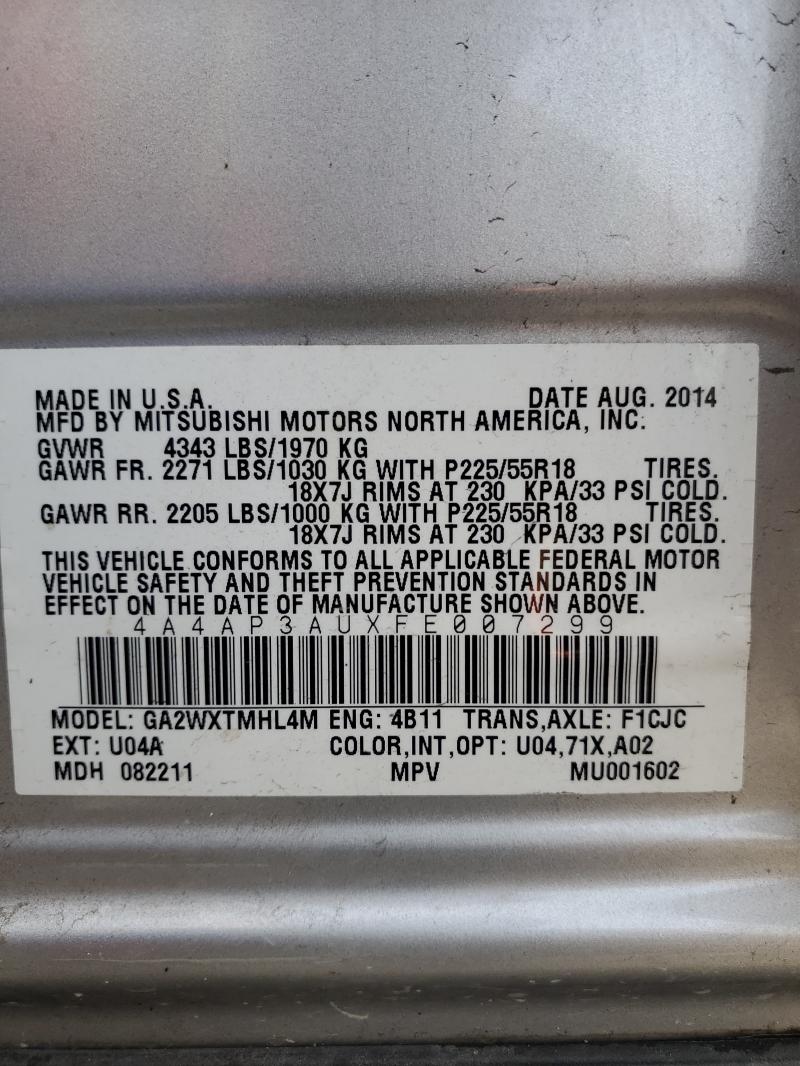 4A4AP3AUXFE007299 - 2015 MITSUBISHI OUTLANDER ES SILVER photo 13