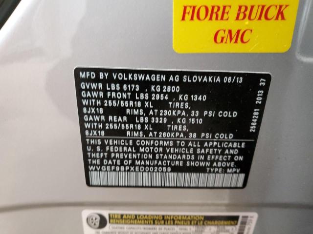 WVGEF9BPXED002059 - 2014 VOLKSWAGEN TOUAREG V6 SILVER photo 13