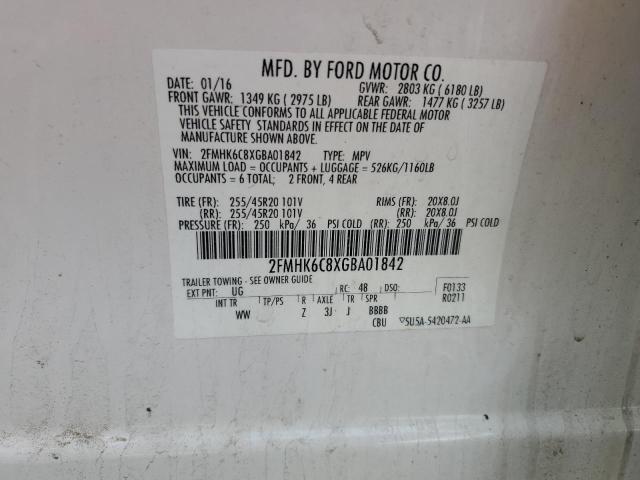 2FMHK6C8XGBA01842 - 2016 FORD FLEX SEL WHITE photo 13