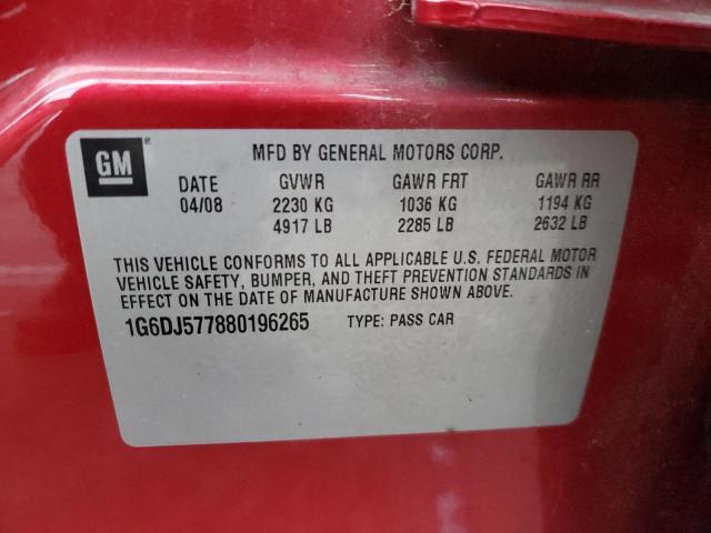 1G6DJ577880196265 - 2008 CADILLAC CTS BURGUNDY photo 12