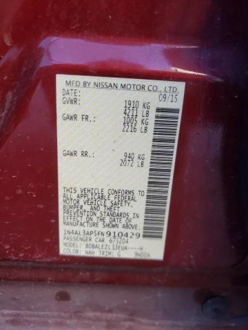 1N4AL3AP5FN910429 - 2015 NISSAN ALTIMA 2.5 RED photo 12