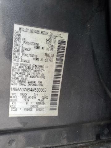 1N6AA07A94N580063 - 2004 NISSAN TITAN XE Сұр фото 12