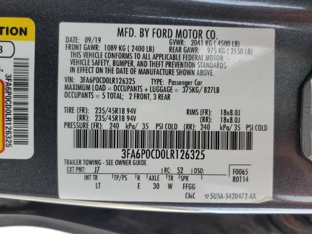 3FA6P0CD0LR126325 - 2020 FORD FUSION SEL GRAY photo 13