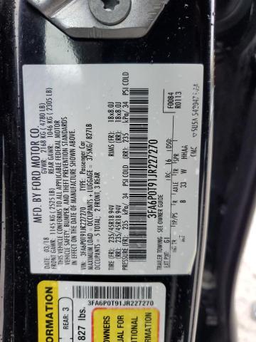 3FA6P0T91JR227270 - 2018 FORD FUSION SE BLACK photo 12