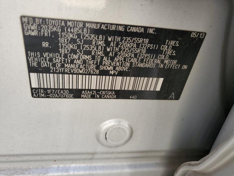 2T3YFREV9DW027628 - 2013 TOYOTA RAV4 LIMITED WHITE photo 13