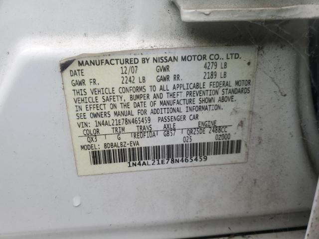 1N4AL21E78N465459 - 2008 NISSAN ALTIMA 2.5 WHITE photo 12