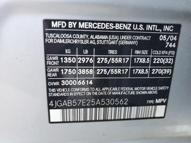 4JGAB57E25A530562 - 2005 MERCEDES-BENZ ML 350 SILVER photo 12