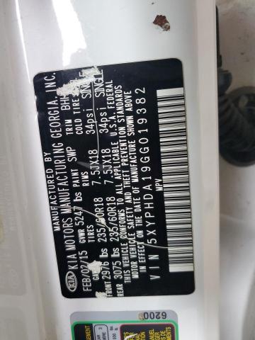 5XYPHDA19GG019382 - 2016 KIA SORENTO EX WHITE photo 13