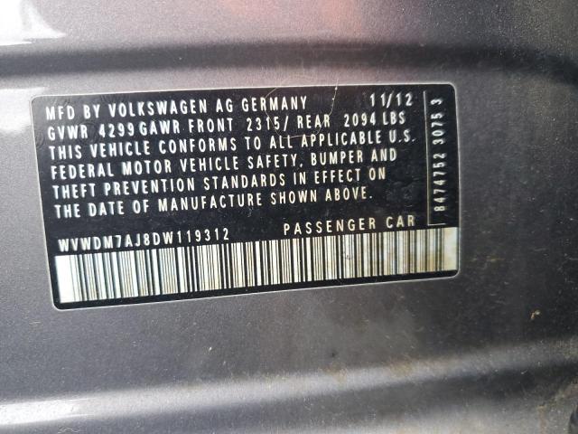 WVWDM7AJ8DW119312 - 2013 VOLKSWAGEN GOLF ნაცრისფერი ფოტო 12