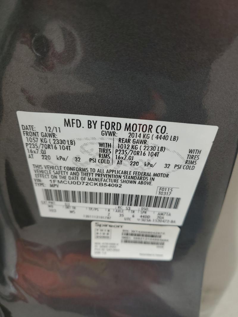 1FMCU0D72CKB54092 - 2012 FORD ESCAPE XLT CHARCOAL photo 13