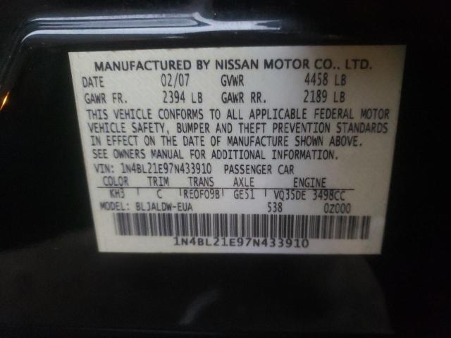 1N4BL21E97N433910 - 2007 NISSAN ALTIMA 3.5SE BLACK photo 12