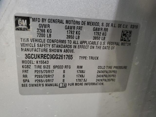 3GCUKREC9GG261765 - 2016 CHEVROLET SILVERADO K1500 LT SILVER photo 12