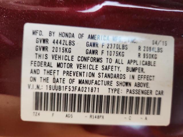 19UUB1F53FA021871 - 2015 ACURA TLX TECH MAROON photo 12