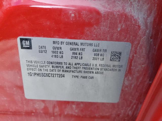 1G1PH5SC6C7277204 - 2012 CHEVROLET CRUZE LTZ RED photo 12