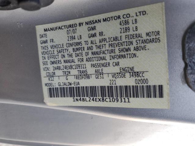 1N4BL24EX8C109311 - 2008 NISSAN ALTIMA 3.5SE SILVER photo 12