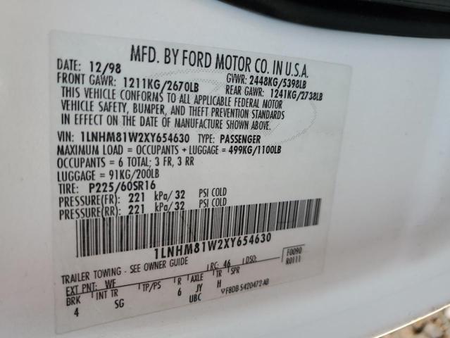 1LNHM81W2XY654630 - 1999 LINCOLN TOWN CAR EXECUTIVE WHITE photo 12