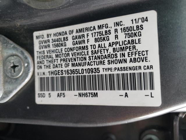 1HGES16365L010935 - 2005 HONDA CIVIC DX VP Gümüş foto 12