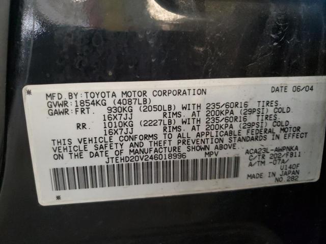 JTEHD20V246018996 - 2004 TOYOTA RAV4 BLACK photo 13