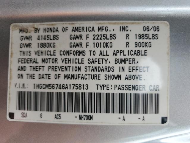 1HGCM56746A175813 - 2006 HONDA ACCORD EX SILVER photo 12
