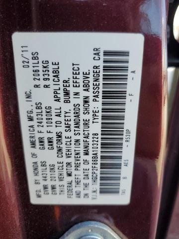 1HGCP2F86BA103228 - 2011 HONDA ACCORD EXL წითელი ფოტო 12
