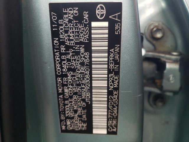 JTDBT923084017848 - 2008 TOYOTA YARIS TEAL photo 12