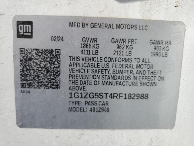 1G1ZG5ST4RF182988 - 2024 CHEVROLET MALIBU RS WHITE photo 13