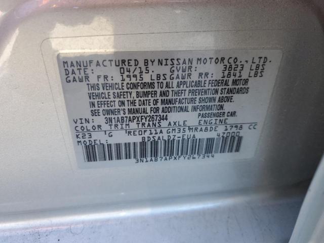 3N1AB7APXFY267344 - 2015 NISSAN SENTRA S SILVER photo 13