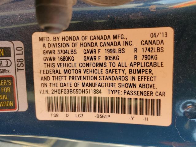 2HGFG3B55DH511884 - 2013 HONDA CIVIC LX 蓝色 照片 12