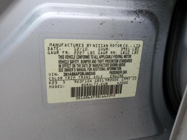 3N1AB6AP3BL660345 - 2011 NISSAN SENTRA 2.0 SILVER photo 12