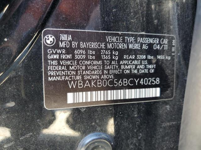WBAKB0C56BCY40258 - 2011 BMW 760 LI BLACK photo 12