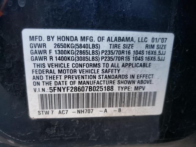 5FNYF28607B025188 - 2007 HONDA PILOT EXL BLACK photo 14