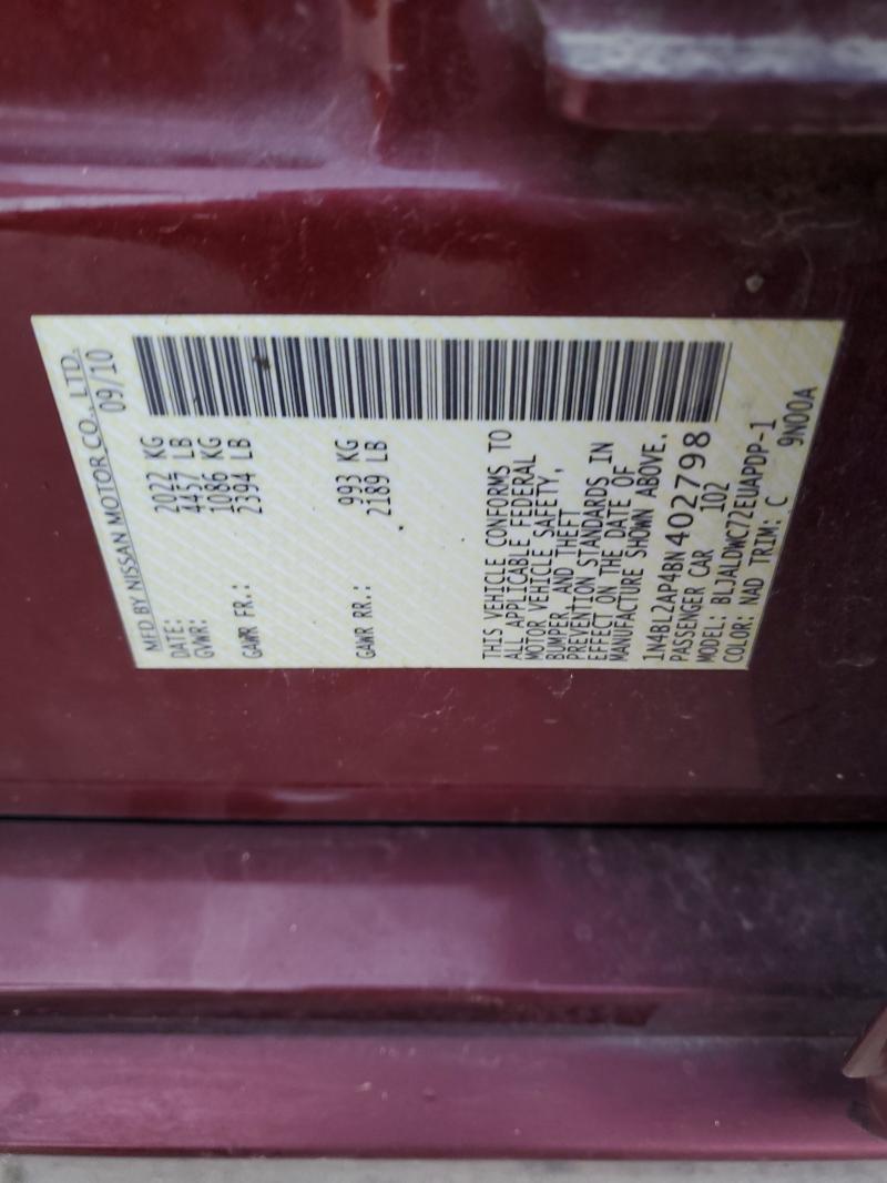 1N4BL2AP4BN402798 - 2011 NISSAN ALTIMA SR 勃艮第红 照片 12